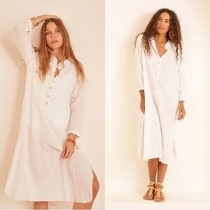 NEW Natalie Martin Stella Dress 100% Cotton Bright White Caftan Size M